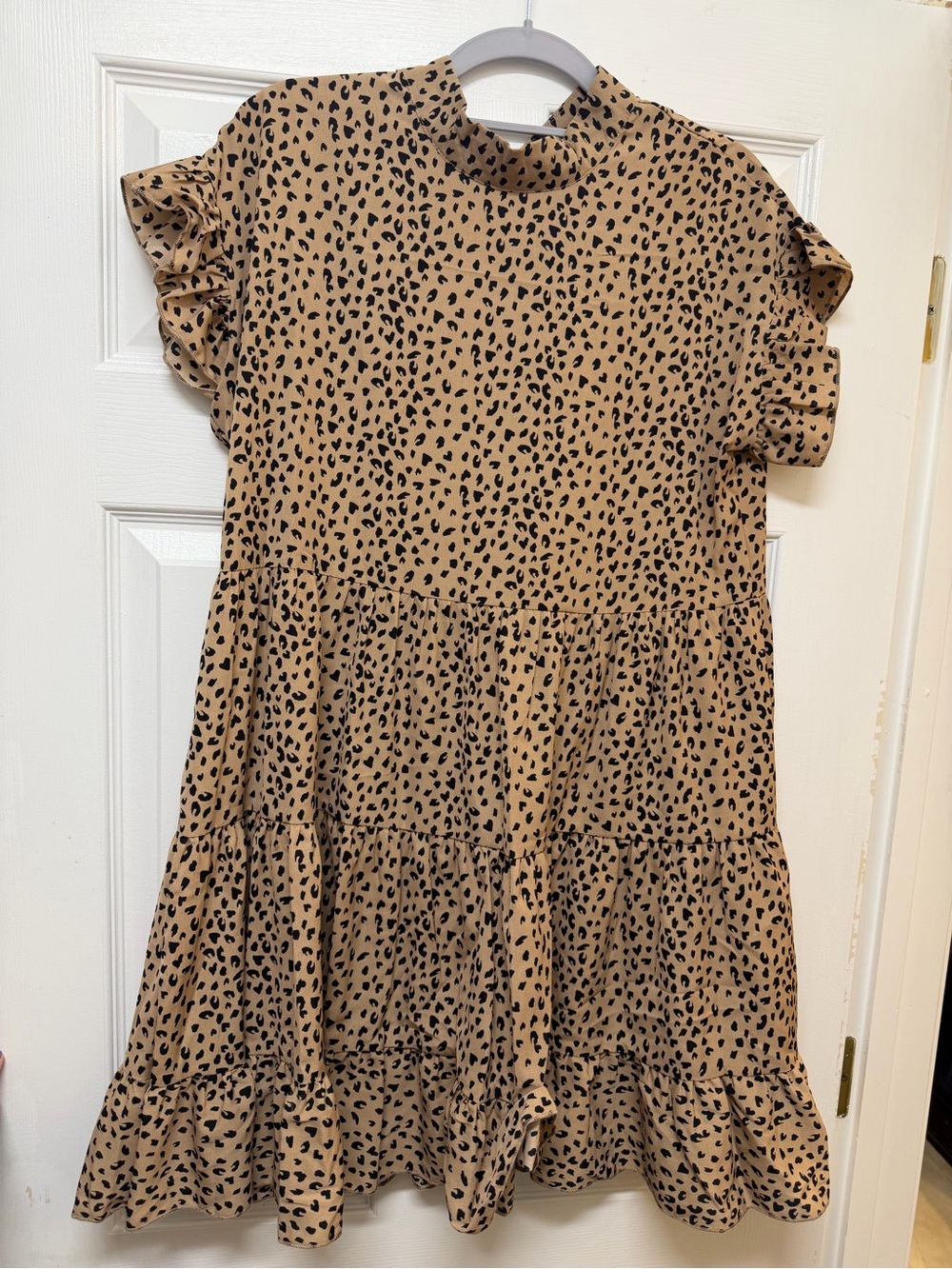 Girls Beige Animal Print Tiered Dress